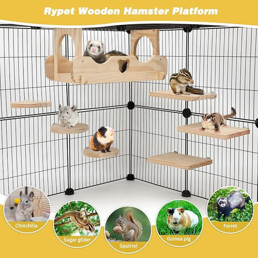 Rypet Wood Chinchilla Suspension Bridge, Pine Wood Chinchillas Ledges Set and Cage Platform, Small Animals Habitat Toy Chinchillas Cage Accessories Chinchilla Hideout for Sugar Gliders Rats Squirrel