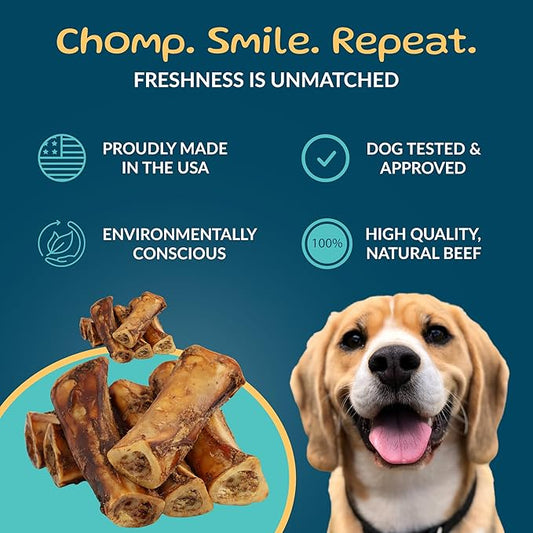 TREATOPIA Adventure Champ Dog Bones, 12-Piece 6” Shank Center Cut Marrow - Long-Lasting Natural Chews for All Dog Sizes, USA Made, Single Ingredient, Hand-Trimmed, Slow-Roasted, No Additives/Fillers