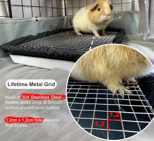 Guinea Pigs Litter Box with Stainless Steel Grid & 2 Reusable Waterproof Liners, Small Animal Potty Tray for Dwarf Rabbit,Ferret,Chinchilla