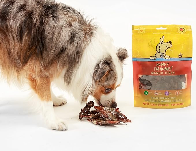 Honey I'm Home, Buffalo Wrapped Mango Jerky Dog Treats, 5.29 Ounces - All Natural, Free Range, Healthy, Grain Free, Honey Coated & Chewy