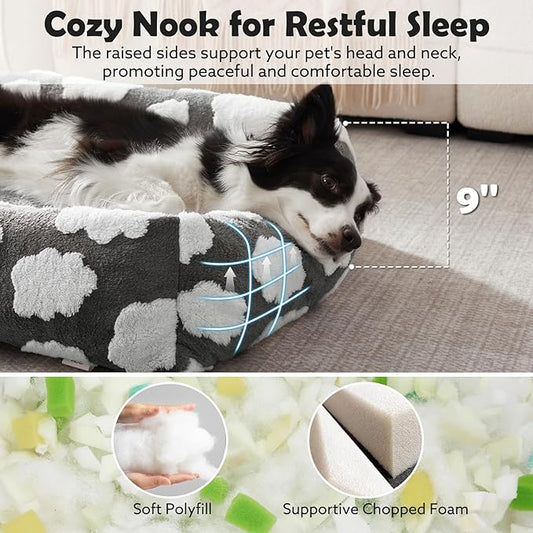 JOEJOY XL Dog Beds Large Sized Dog, Rectangle Washable Orthopedic Pet Bed with Removable Zipper Cover, Cute Soft Calming Puppy Pet Bed with Jacquard Shaggy Plush & Non Skid Bottom