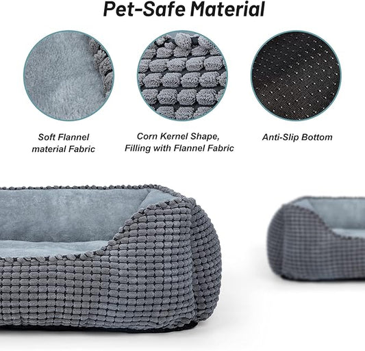 MIXJOY Dog Beds for Medium Dogs Washable, Rectangle Pet Bed Medium Size Dog, Orthopedic Sleeping Pet Sofa Bed, Soft Calming Cat Beds for Indoor Cats, Anti-Slip Bottom with Multiple Size (25'', Grey)