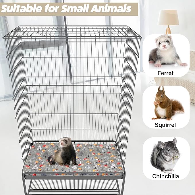 Bienbee Ferret Cage Liner Set for Ferret Nation & Critter Nation Cage, Waterproof Ferrets Cage Accessories for Small Animals Rats Chinchillas Hedgehogs Ferrets(Gray Mushroom,Bottom Pan Liner)
