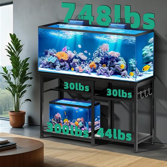 55-75 Gallon Aquarium Stand with 6 ft Power Strip, 5-Tier Metal Frame Fish Tank Stand 40 Gallon Tank Stand 49.2" L*18.9" W Tabletop 780lbs Capacity (Pure Black)