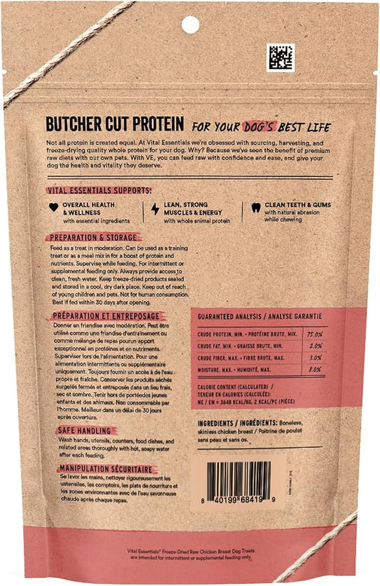Vital Essentials Chicken Breast Dog Treats, 3.75 oz | Freeze-Dried Raw | Single Ingredient | Premium Quality High Protein Training Treats | Grain Free, Gluten Free, Filler Free
