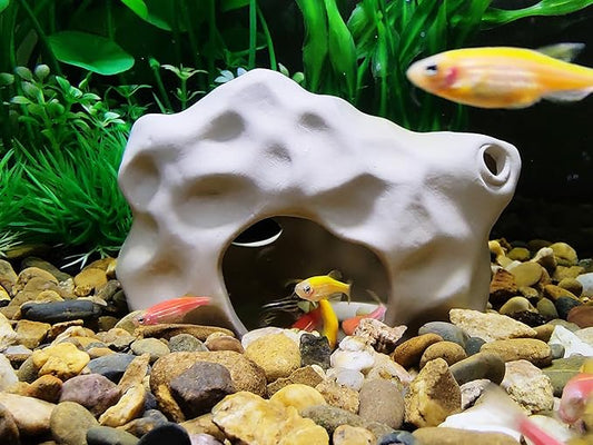 Aquarium Decor Rock Cave for Fish Shrimp Turtle Crab, Betta Fish Tank Decorations Ceramic Hiding Stone, Fish Bowl Landscape Rock