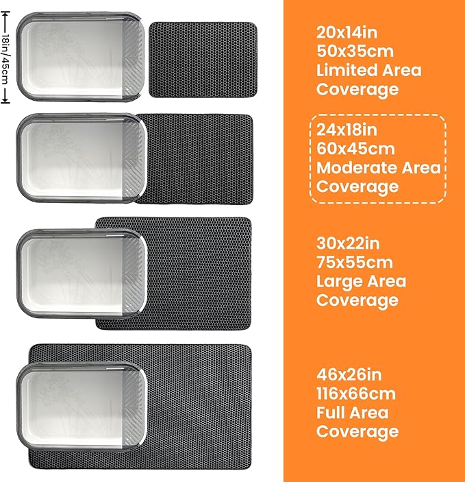 Cat Litter Mat, 24x18 Inches Large Double Layer Honeycomb Cat Litter Trapping Mat, Non Slip Waterproof Urine Proof Cat Litter Box Mat for Floor, Kitty Litter Rug, Cat Supplies, Black