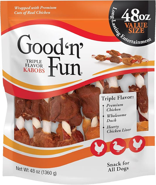 Good'n'Fun Triple Flavored Rawhide Kabobs for Dogs 3 Pound (Pack of 4)