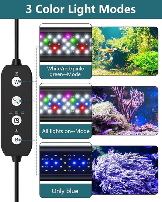 Led Aquarium Light for Plants-Full Spectrum Fish Tank Light with Timer Auto On/Off, 30-36 Inch, Adjustable Brightness, White Blue Red Green Pink LEDs with Extendable Brackets for Freshwater