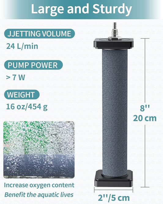 Pawfly Aquarium 8 Inch Air Stone Cylinder for Larger Air Pump Bubble Diffuser Release Tool for Outdoor Pond Garden Circulation System and Large Fish Tanks, 2 Pack