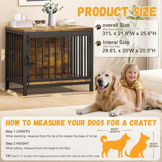 Dog Crate Furniture for Small Medium Dogs, 31'' Heavy Duty Dog Kennel Indoor with Waterproof Top, Decorative Pet House End Table, Furniture Style Wooden Dog Cage as TV Stand