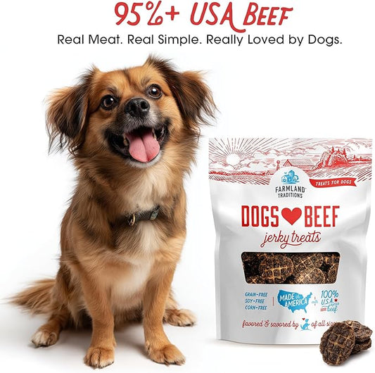 Farmland Traditions Dogs Love Beef Jerky Dog Treats with Only 3 Ingredients and No Fillers, 5 Ounce Bag