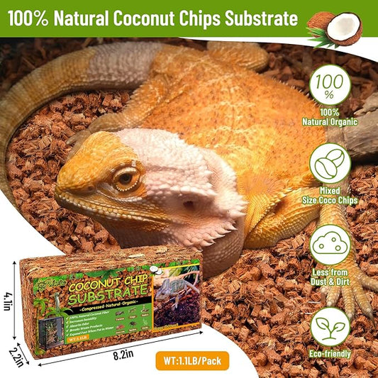 Riare 2 Pack Natural Coconut Chip Substrate for Reptiles- Compressed Coconut Husk Reptiles Bedding, Coco Husk Chip Terrarium Substrate for Snakes, Tortoises, Ball Python, Frogs, Bearded Dragon, Lizard