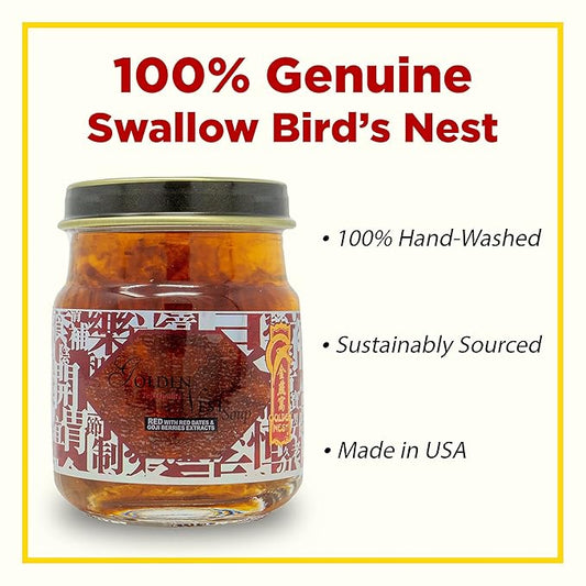 Golden Nest Premium Bird Nest Soup, Swallow Bird Nest 100% Natural - Made in USA, (燕窩) 6 bottles x 75ml (2.5 oz.) (1 box = 6 bottles x 75ml, Red Dates & Goji Berries)