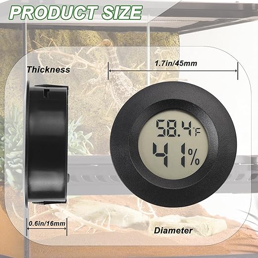 Reptile Thermometer and Humidity Gauge Digtal Terrarium Thermometer Circular Bearded Dragon Cage Accessories Reptile Temp and Humidity Gauge for Leopard Gecko Hermit Crab Gecko Lizard Etc 2pc