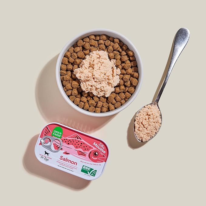 Open Farm, Canned Dog Food Topper, Silky Mousse Made with 96% Responsibly Sourced Icelandic Fish, Grain & Legume Free, Salmon Recipe, 4.59oz Cans (Pack of 12)