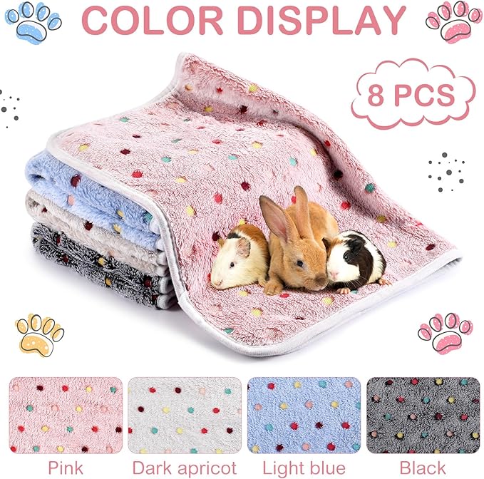 Tudomro 8 Pcs Guinea Pig Bedding Cage Liners Bulk Waterproof Blankets Small Animal Flannel Throw Bedding Absorbent Reusable Pet Pee Sleep Mat Pad Cover for Hamster Ferret (Dot,12 x 12 Inch)