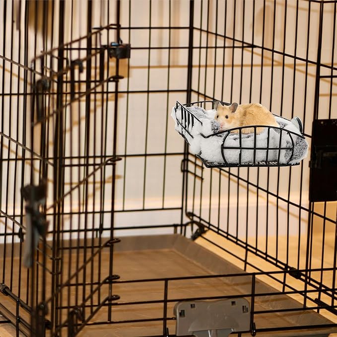Rat Cage Platform, Metal Basket Rat Hammock with Mat, Hanging Chew Proof Squirrel Cage Bed Platform Accessories, Small Animal Habitat for Hamster, Hedgehog, Chinchilla Pig, Black