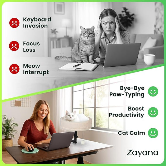 Zayana Cat Desk Bed Attachment - 360° Rotating & Adjustable Height Cat Bed Desk Mount with Soft Faux Fur Washable Cover, Space Saver Hammock for Home Office & Gaming Table, Supports Up to 45 lb, Beige