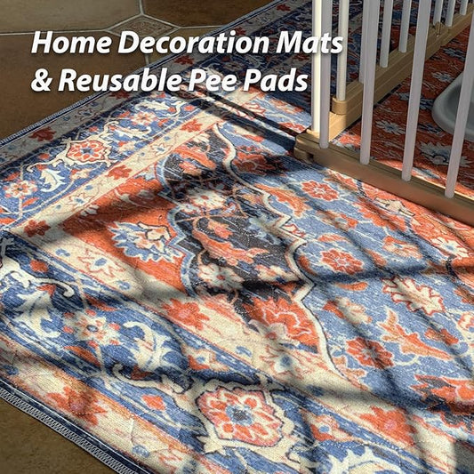 nunubaby Washable Pee Pads for Dogs, Stylish, Non-Slip and Leak-Proof Pee Pads. Reusable Potty Pads for Dogs for Crates and Floors.(Red/Floral, 31" x36")