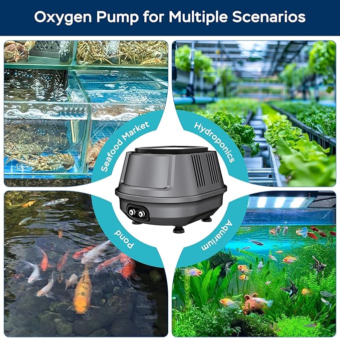 AquaMiracle Aquarium Air Pump Super Quiet Fish Tank Air Pump, Aquarium Bubbler Hydroponics Air Pump Oxygen Pump Pond Aerator