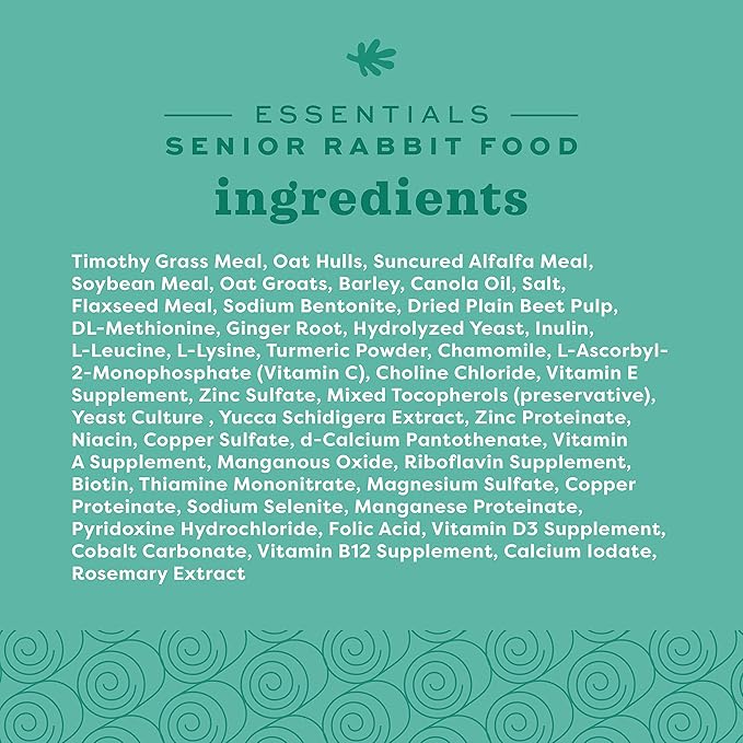 Oxbow Essentials Rabbit Food, Senior, Made with Oxbow Alfalfa for Rabbit, Vitamin & Mineral Rich Pet Pellets, Small Animal Pet Products, Bunny Food, Made in USA, High Fiber, 8 lb. Bag