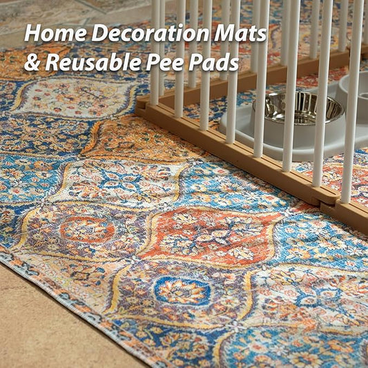 nunubaby Washable Pee Pads for Dogs, Stylish, Non-Slip and Leak-Proof Pee Pads. Reusable Potty Pads for Dogs for Crates and Floors.(Cream/Multi, 48" x48" )