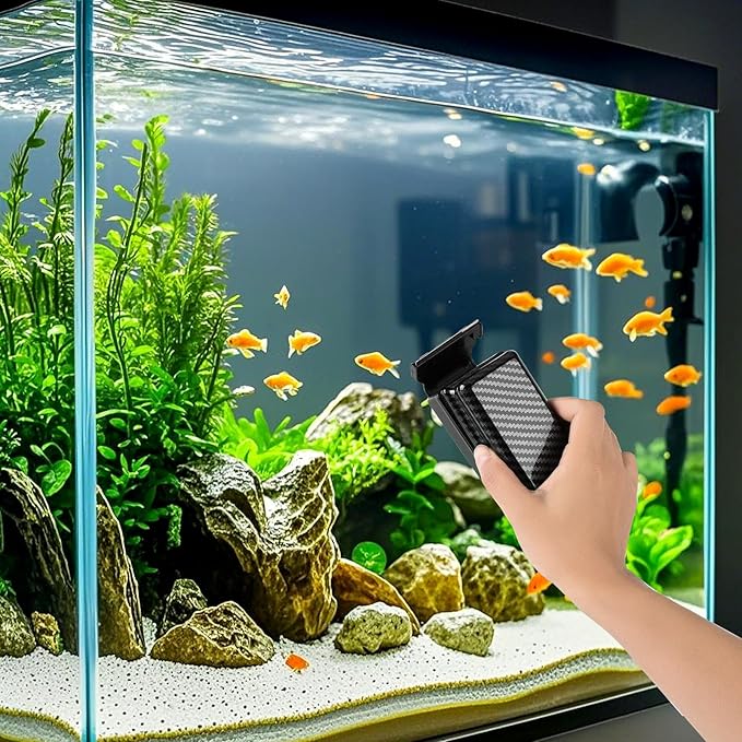 hygger Magnetic Fish Tank Cleaner, Aquarium Glass Cleaner with 2 Detachable Algae Scraper Blade, Floating Scrubber Brush for 1/5"-1/2" Glass/Acrylic Thick Tank, Strong Magnet Algae Remove Tool, M