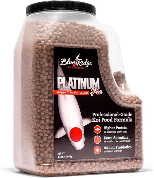 Blue Ridge Koi Fish Food 4.5lb - Koi Food 3/16” Platinum Pro Formula Goldfish Food, Premium Fish Food for Ponds, Ponds Fish Food, Floating Pond Pellet