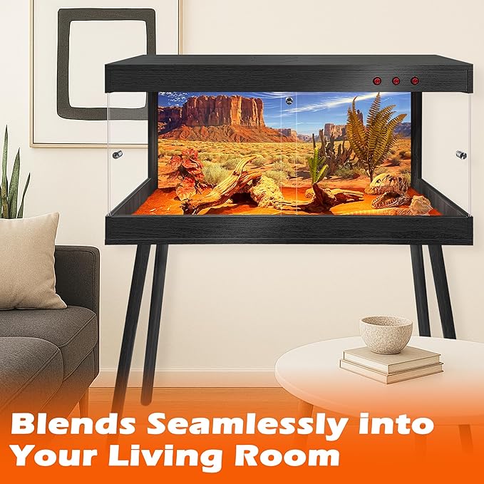 Royxen Bearded Dragon Tank with Metal Mesh Top and Leg Stand,Tempered Glass Reptile Tank,Reptile Enclosure,Lizard Tank for Chameleon,Snake,Lizard Habitat(40inch,Black)