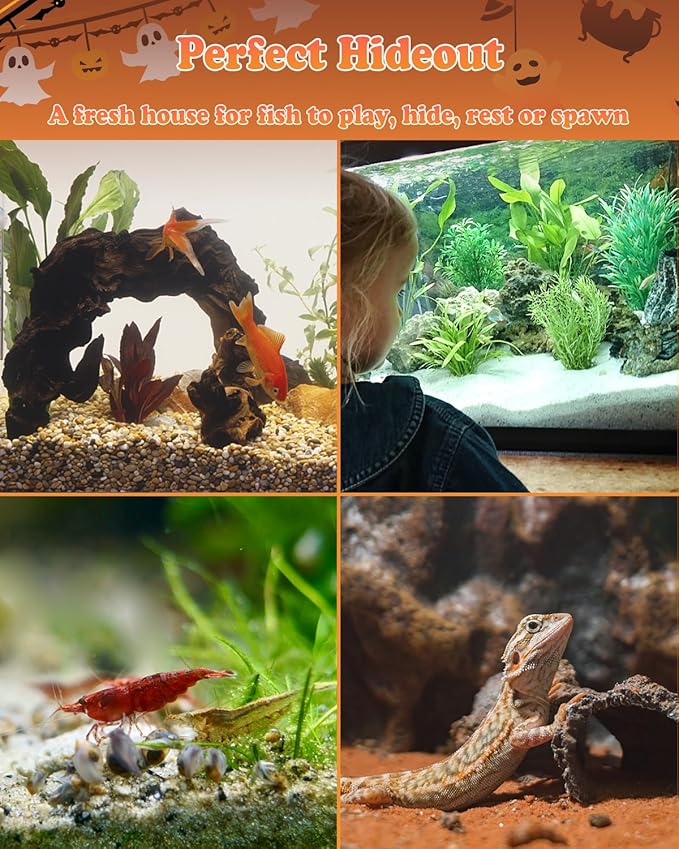 Uniclife Halloween Aquarium Decoration Resin Pumpkin House Ornament Halloween Fish Tank Pumpkin Decoration for Aquarium Landscape Reptile Hideout Hideaway Spawning Cave for 5-20 Gallon Fish Tanks
