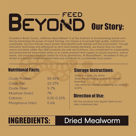 BeyondFeed™ 2.2 lbs Dried Mealworms - Premium High-Protein Feed for Chickens, Ducks, Birds, Reptiles, Fish, Hamster, Turtles and More (2.2lbs/1kg)