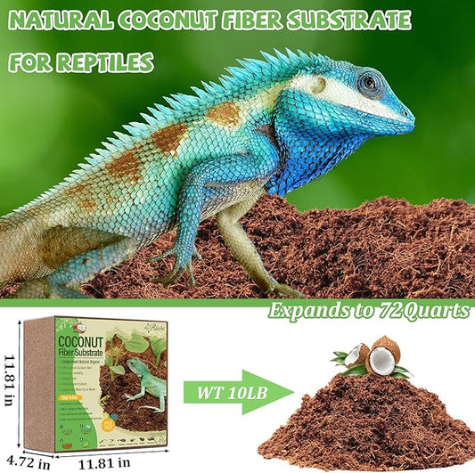 Riare 10LBS Natural Coconut Fiber Substrate for Reptile- Premium Compressed Coconut Husk Terrarium Bedding for Reptile, Tortoise, Frogs, Snakes, Hermit Crabs, Burrowing Animals