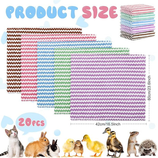 Moukeren 20 Pcs Guinea Pig Fleece Bedding Blankets Bulk Washable Small Animal Fleece Cage Liners Pet Wash Cloth Sleeping Mat Cover for Hamster Chinchilla Rabbit Hedgehog (16 x 24 Inch,Multicolor)