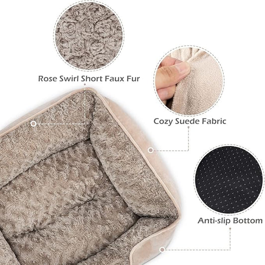 INVENHO Medium Dog Bed for Large, Small Dogs - Rectangle, Washable, Orthopedic, Soft, Calming, Durable Pet Cuddler with Anti-Slip Bottom (M: 25"x21"x8")