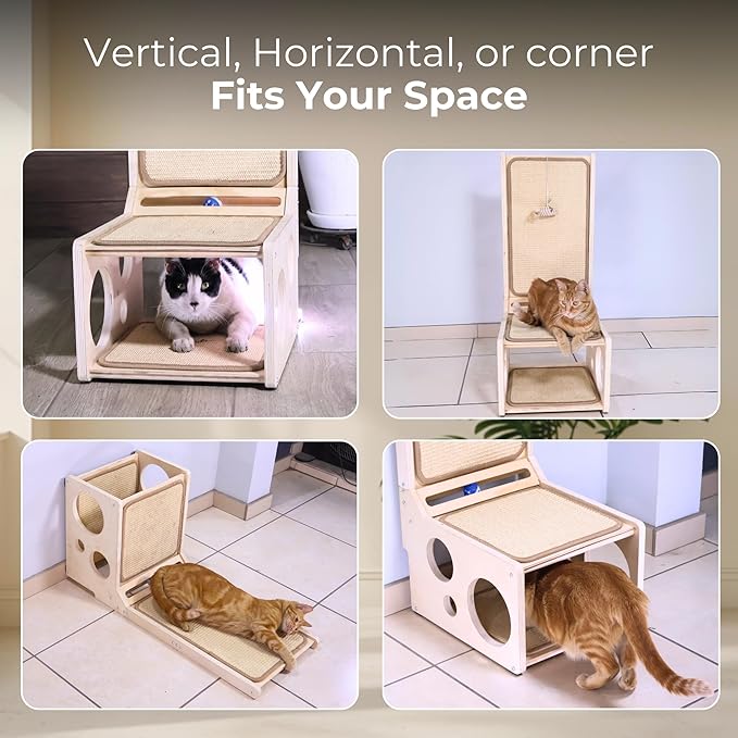 Big Cat Scratchers for Indoor Cats – L-Shaped Sisal Scratcher Pad & Cozy Scratching Post with Toy | Vertical & Horizontal Scratching Ramp for Large Cats – MANDAROO