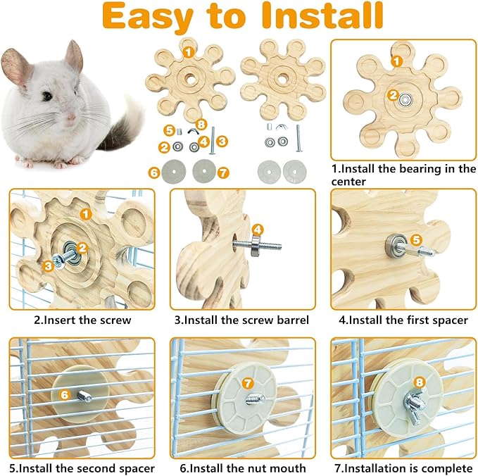PINVNBY 2 PCS Natural Wooden Chinchilla Chew Toys Rotatable Chinchilla Toy Interactive Teeth Grinding Chew Toy Hanging Chinchilla Cage Accessories for Bunny Rabbit Guinea Pig Hamster Squirrel (Snow)