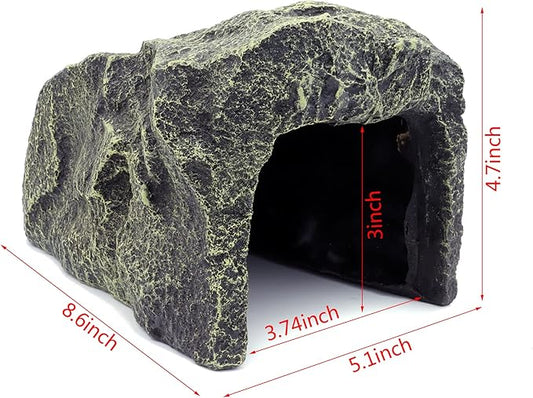 JIHAQUA Reptile Hide Medium Rock Snake Hide Cave Hideout Terrarium Habitat Decor Ornament Bearded Dragon Tank Accessories