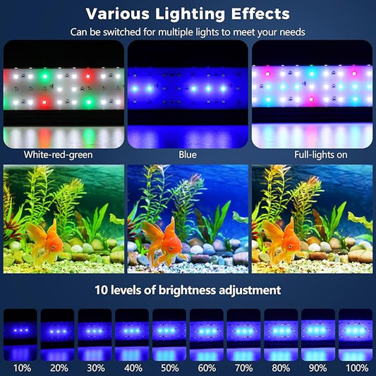 Tatub 23W LED Aquarium Light for 36"-42" Fish Tank, Full Spectrum Fish Tank Light with White Blue Red Green LEDs, 10 Levels of Brightness,Timer Auto On/Off