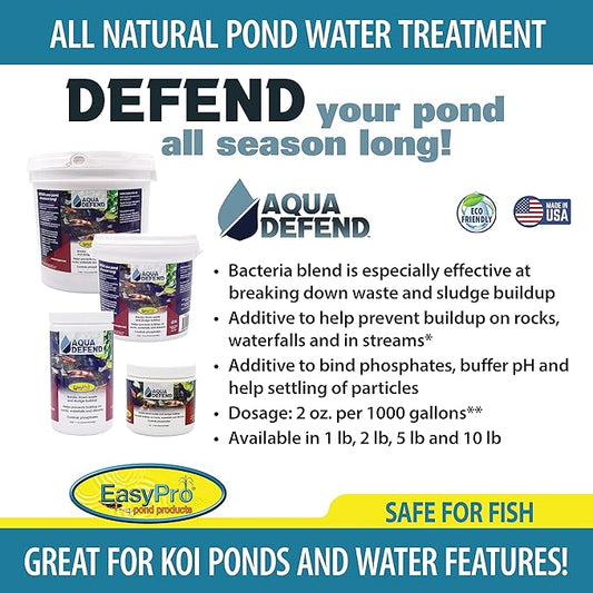 EasyPro AQD2 Aqua Defend All Natural Pond Water Treatment / 2 lb Jar Additive to Bind phosphates, Buffer pH and Help Settling of Particles