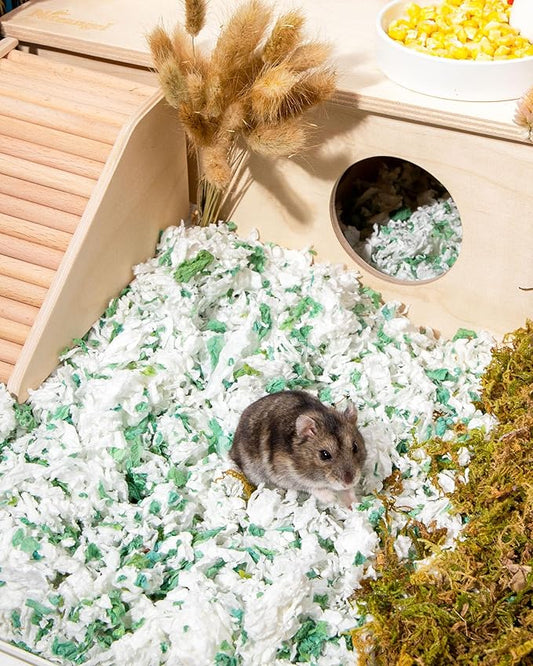Niteangel Aspen Shaving Hamster Beddings for Syrian Dwarf Hamster Gerbil Mice Degu Rat Rabbit Bunny Guinea Pig Chinchilla Hedgehog or Other Small Pets (36L - White/Green Paper Bedding)