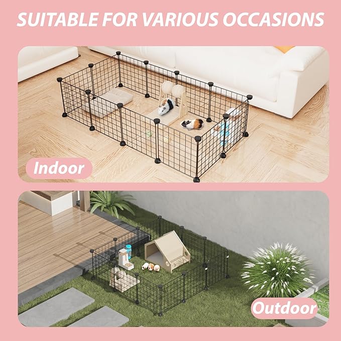 Guinea Pig Cages with Door and Top, 25x25x12inch Small Animal Cage, 12pcs Metal Grid Panels Small Animal Playpen, Expandable Cage for Guinea Pigs, Rabbits, Hamsters and Hedgehogs, Kitten