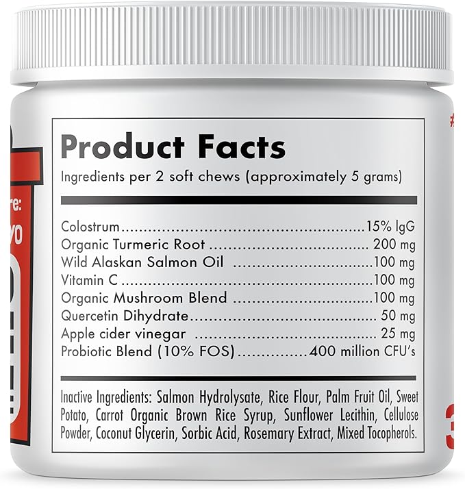 Allergy Relief Chews for Dogs & Immune & Digestive Supplement with Wild Salmon Oil Kelp Colostrum Turmeric Probiotics & Bee Pollen for Seasonal Allergies Anti Itch, Skin Hot Spots 30 Soft Treats