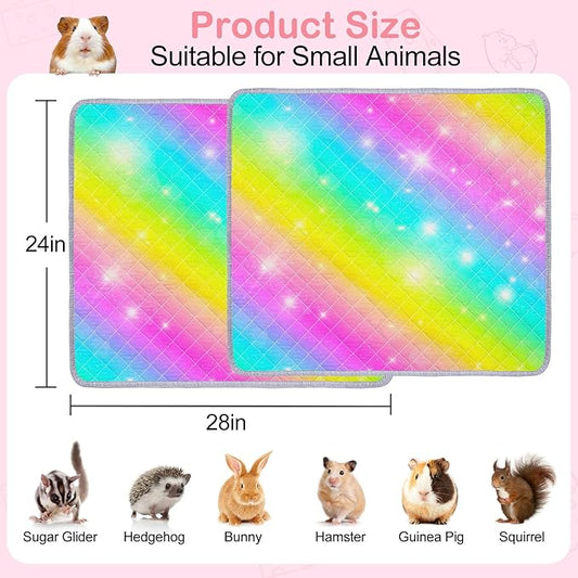 2 Pack Guinea Pig Bedding, Washable Guinea Pigs Cage Liner Reusable Guinea Pig Mat Waterproof Guinea Piggy Bedding for Cage, Super Absorbant Pee Pads for Small Animals Hamster Rabbit Squirrel