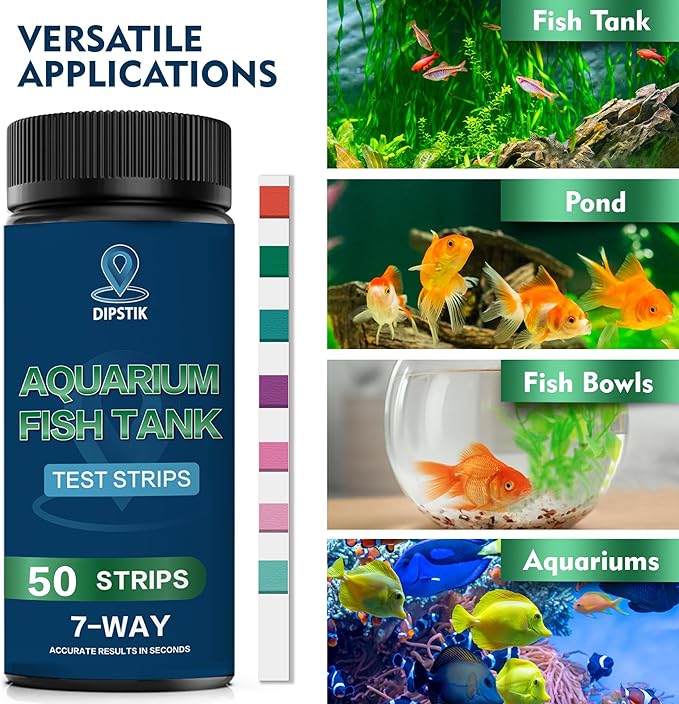 Aquarium Test Strips, 7-Way Aquarium Test Kit for Freshwater Saltwater,50 Strips Quick and Accurate Fish Tank Pond Test Strips,Test Nitrate, Nitrite, Chlorine,Hardness,Alkalinity, Carbonate, Ph