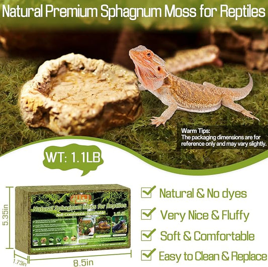 Halatool 1.1LB Natural Sphagnum Moss for Reptiles- 25QT Green Moss for Terrarium Plants Long Fiber Reptile Moss for Leopard Gecko Snake Hamsters Tortoises Frogs Lizards Salamanders