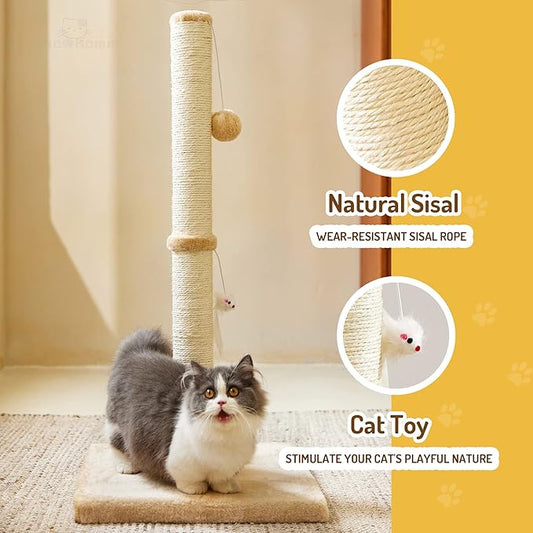 MeowHomm 32” Tall Cat Scratching Posts for Indoor Cats Adults with 2 Hanging Ball, Large Cat Scratch Post Cat Scratcher Includes Sisal Rope(Yellow)