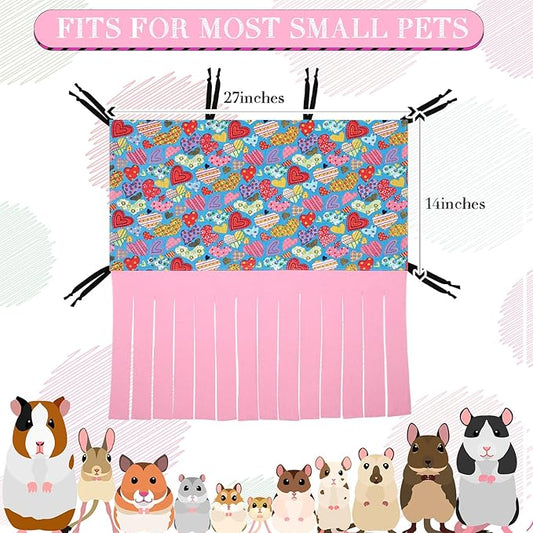 Shappy 2 Pcs Guinea Pig Hideout 27 x 14 Inch Large Size Hideaway Corner Fleece Toy Cage Accessories Cute Hammock for Ferrets Chinchillas Hedgehogs Small Pets (Heart and Geometry Pattern)