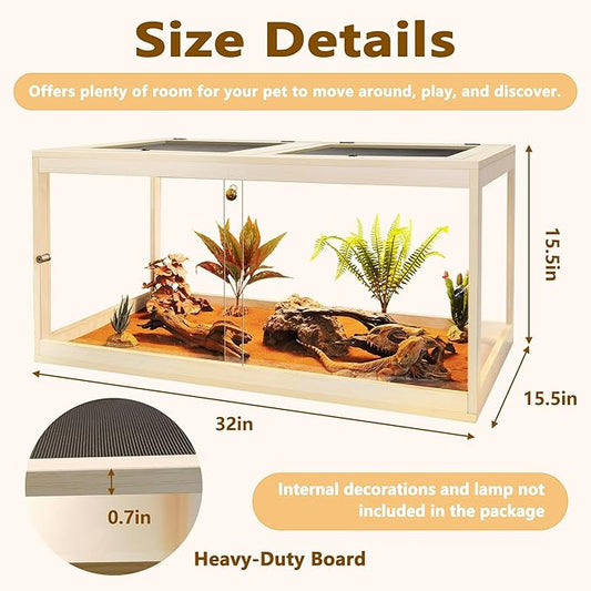 Prolee 34 Gallon Reptile Terrarium Tank 32 Inch Lizard Tank Bearded Dragon Tank with Metal Mesh Roof Door, Snake Tank with Lock Design, 32" Length