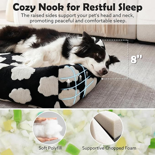 JOEJOY Medium Dog Bed Medium Size Dog, Rectangle Washable Orthopedic Pet Bed with Removable Zipper Cover, Cute Soft Calming Puppy Pet Bed with Jacquard Shaggy Plush & Non Skid Bottom